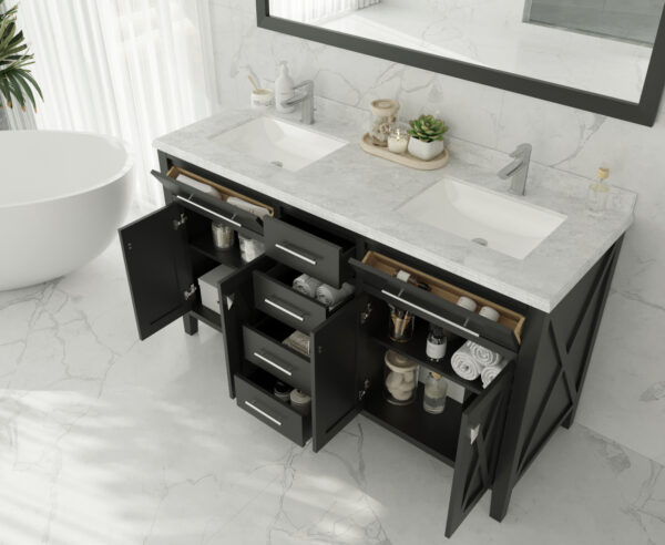 Laviva Wimbledon 60" Espresso Double Sink Bathroom Vanity with White Carrara Marble Countertop