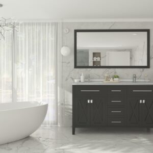 Laviva Wimbledon 60" Espresso Double Sink Bathroom Vanity with White Stripes Marble Countertop