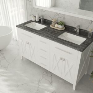 Laviva Wimbledon 60" White Double Sink Bathroom Vanity with Black Wood Marble Countertop