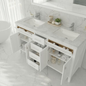 Laviva Wimbledon 60" White Double Sink Bathroom Vanity with Matte White VIVA Stone Solid Surface Countertop