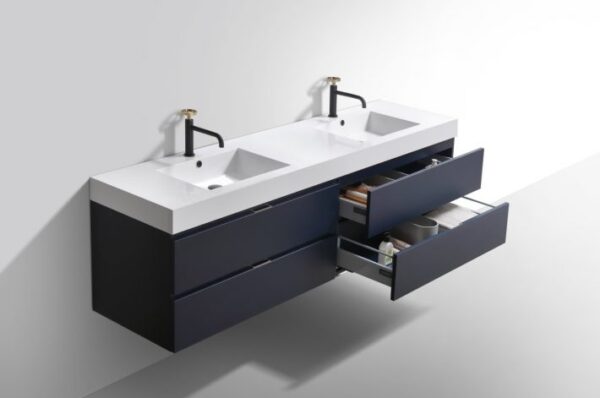 KubeBath BSL80D-BLUE Bliss 80 Inch Wall Mount and Modern Bathroom Vanity in Blue with Double Sink