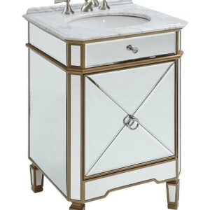 Chans Furniture BC-5027GC 24 Inch Mirror Reflection Gold Asger Powder Room Bathroom Sink Vanity