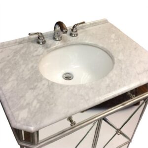 Chans Furniture 505RA 32 Inch Benton Collection Mirror Reflection Austell Bathroom Sink Vanity in Silver Leaf Finish