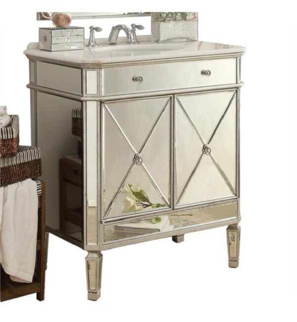 Chans Furniture 505RA 32 Inch Benton Collection Mirror Reflection Austell Bathroom Sink Vanity in Silver Leaf Finish