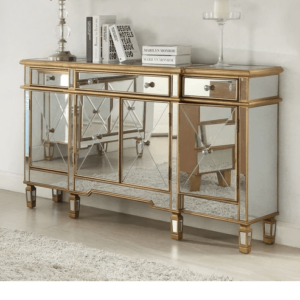 Chans Furniture DH-427-304 60 Inch Mirrored Andrea Console with Gold Tone