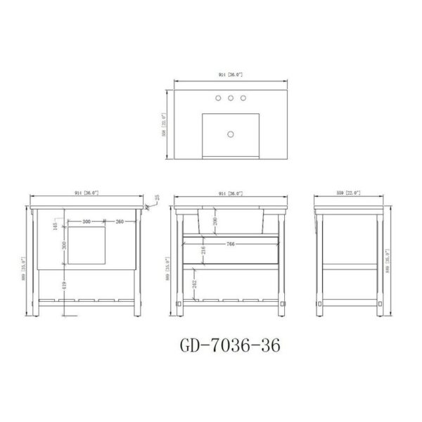 Chans Furniture 7036-WT36-RA 36 Inches Kendia Farmhouse Sink Bathroom Vanity