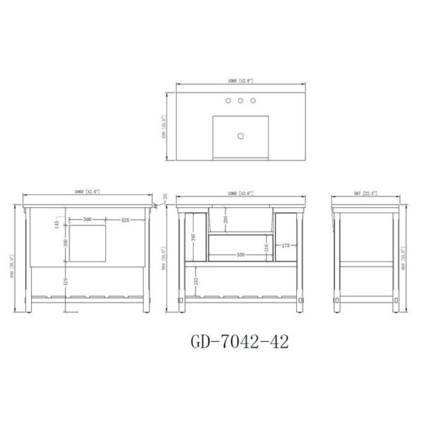 Chans Furniture 7042-WT42-GT 42 Inches Kendia Farmhouse Sink Bathroom Vanity