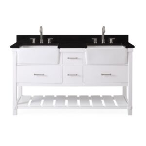 Chans Furniture GD-7060-WT60-GT 60 Inches Kendia Farmhouse Double Sink Bathroom Vanity