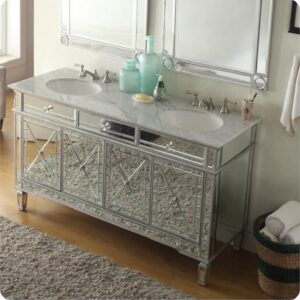 Chans Furniture 7332Q60 60 Inch All-Mirrored Reflection Ashlia Double Sink Bathroom Sink Vanity