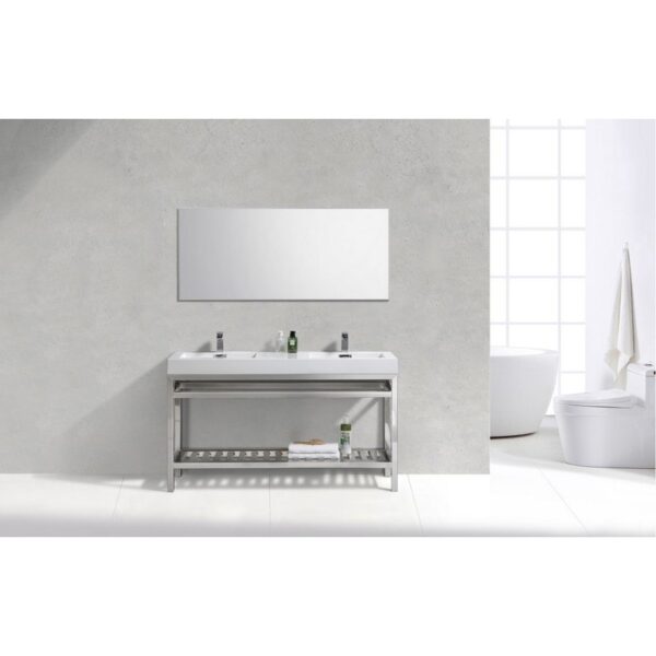 KubeBath AC60D Cisco 60 Inch Double Sink Stainless Steel Console with Acrylic Sink in Chrome