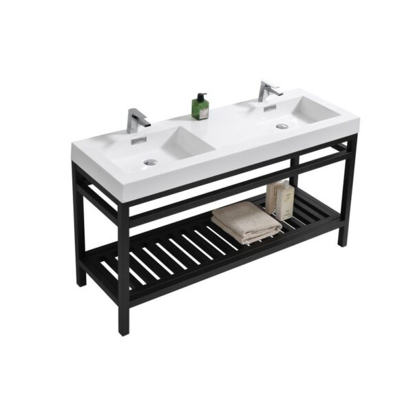 KubeBath AC60D-BK Cisco 60 Inch Double Sink Stainless Steel Console with Acrylic Sink in Matt Black