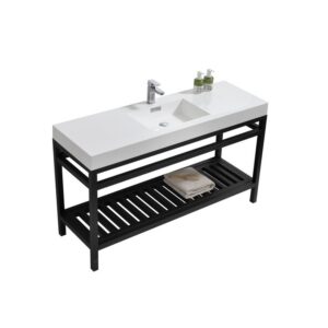 KubeBath AC60S-BK Cisco 60 Inch Single Sink Stainless Steel Console with Acrylic Sink in Matt Black