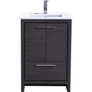 Kubebath AD624WB Dolce 24 Inch Gray Oak Modern Bathroom Vanity with White Quartz Counter-Top