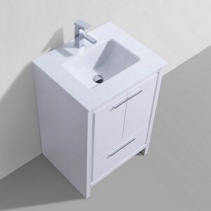 Kubebath AD624GW Dolce 24 Inch High Gloss White Modern Bathroom Vanity with White Quartz Counter-Top