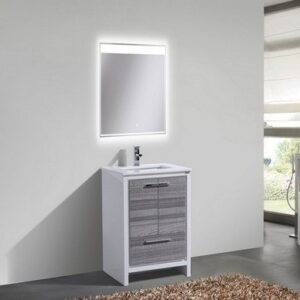 Kubebath AD624HG Dolce 24 Inch Ash Gray Modern Bathroom Vanity with White Quartz Counter-Top