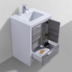 Kubebath AD624HG Dolce 24 Inch Ash Gray Modern Bathroom Vanity with White Quartz Counter-Top