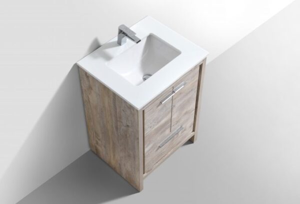 Kubebath AD624NW KubeBath Dolce 24 Inch Nature Wood Modern Bathroom Vanity with White Quartz Counter-Top