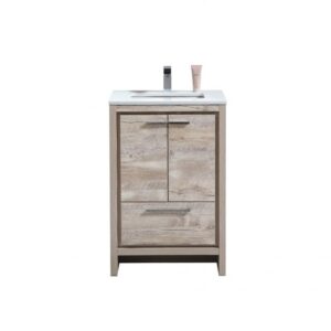 Kubebath AD624NW KubeBath Dolce 24 Inch Nature Wood Modern Bathroom Vanity with White Quartz Counter-Top