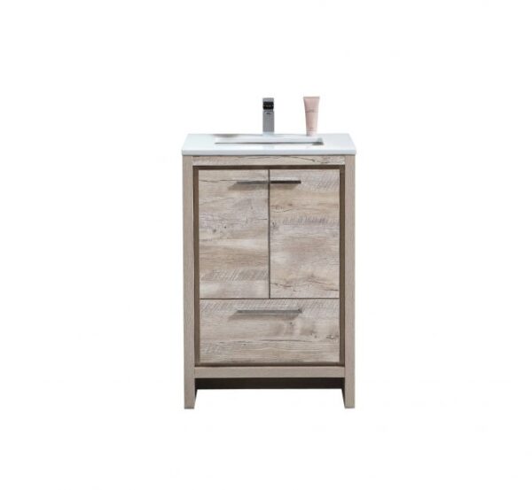 Kubebath AD624NW KubeBath Dolce 24 Inch Nature Wood Modern Bathroom Vanity with White Quartz Counter-Top