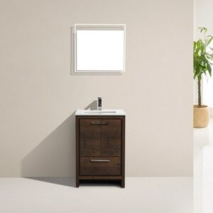 Kubebath AD624RW Dolce 24 Inch Rose Wood Modern Bathroom Vanity with White Quartz Counter-Top