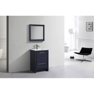 KubeBath AD624BLUE Dolce 24 Inch Modern Bathroom Vanity in Blue with White Quartz Counter-Top