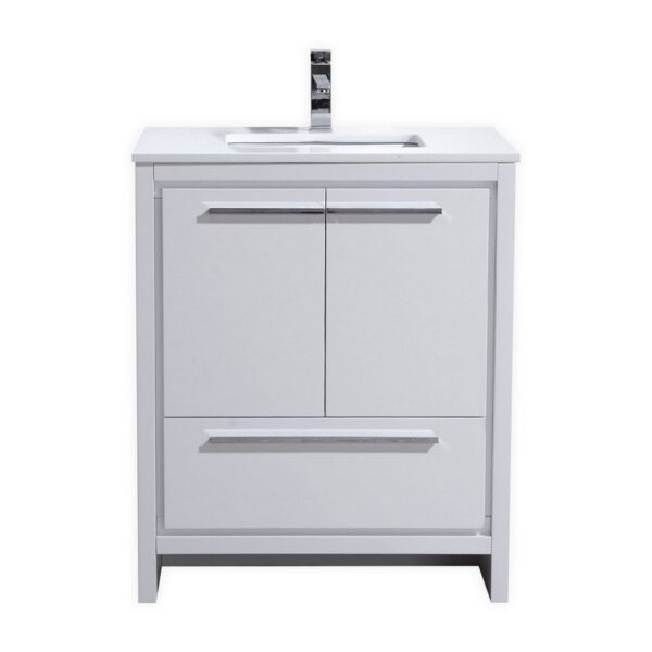 Kubebath AD630GW Dolce 30 Inch High Gloss White Modern Bathroom Vanity with White Quartz Counter-Top