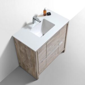 Kubebath AD636NW KubeBath Dolce 36 Inch Nature Wood  Modern Bathroom Vanity with White Quartz Counter-Top