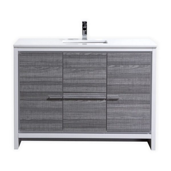 Kubebath AD648SHG Dolce 48 Inch Ash Gray Modern Bathroom Vanity with White Quartz Counter-Top