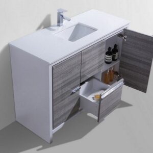 Kubebath AD648SHG Dolce 48 Inch Ash Gray Modern Bathroom Vanity with White Quartz Counter-Top