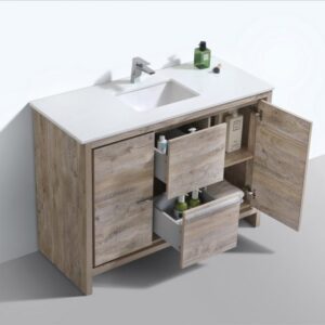 Kubebath AD648SNW KubeBath Dolce 48 Inch Nature Wood Modern Bathroom Vanity with White Quartz Counter-Top