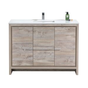 Kubebath AD648SNW KubeBath Dolce 48 Inch Nature Wood Modern Bathroom Vanity with White Quartz Counter-Top