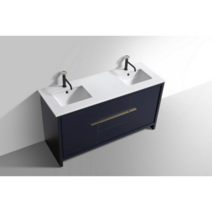 KubeBath AD660DBLUE Dolce 60 Inch Double Sink Modern Bathroom Vanity in Blue with White Quartz Counter-Top