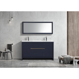 KubeBath AD660DBLUE Dolce 60 Inch Double Sink Modern Bathroom Vanity in Blue with White Quartz Counter-Top