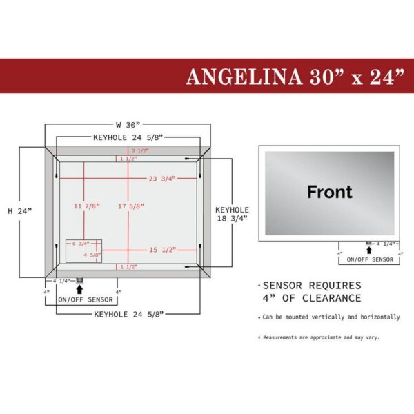 Castello USA ANGELINA2430 Angelina 24 x 30 Inch LED Bathroom Mirror with Touch Button Activation