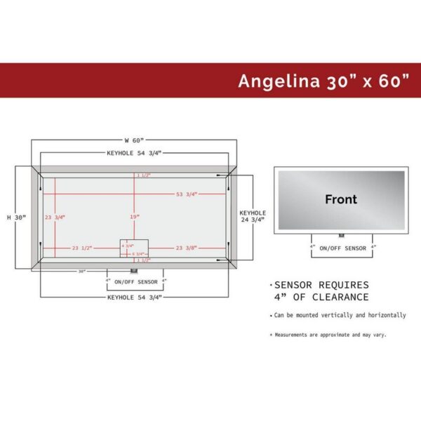 Castello USA ANGELINA3060 Angelina 60 x 30 Inch LED Bathroom Mirror with On/Off Sensor