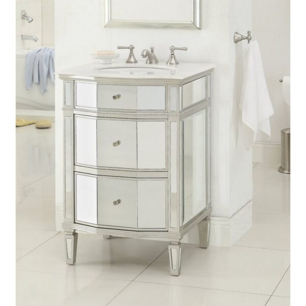 Chans Furniture BC-006 24 Inches Petite Mirrored Ashlie Single Sink Bathroom Vanity