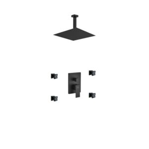 Kubebath KB CR3004J2V Aqua Piazza Shower Set with 12 Inch Ceiling Mount Square Rain Shower and 4 Body Jets