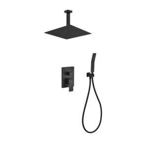 KubeBath BK-CR300HH2V Aqua Piazza Shower Set with 12 Inch Ceiling Mount Square Rain Shower and Handheld in Matte Black