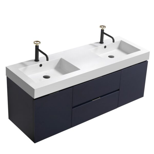 Kubebath BSL60D Bliss 59 Inch Wall Mount Double Sink Bath Vanity