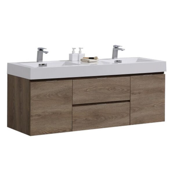 Kubebath BSL60D Bliss 59 Inch Wall Mount Double Sink Bath Vanity