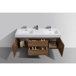 Kubebath BSL60D Bliss 59 Inch Wall Mount Double Sink Bath Vanity