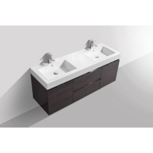 Kubebath BSL60D Bliss 59 Inch Wall Mount Double Sink Bath Vanity