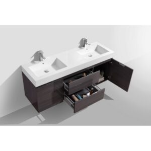 Kubebath BSL60D Bliss 59 Inch Wall Mount Double Sink Bath Vanity