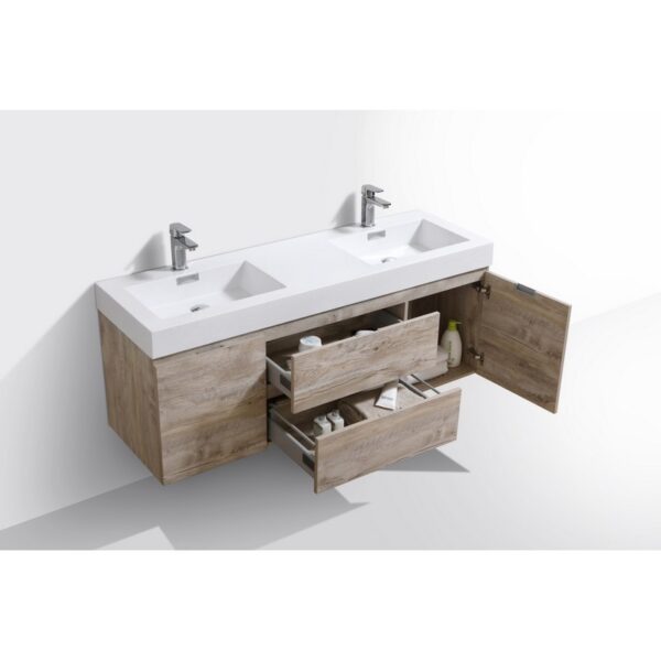 Kubebath BSL60D Bliss 59 Inch Wall Mount Double Sink Bath Vanity