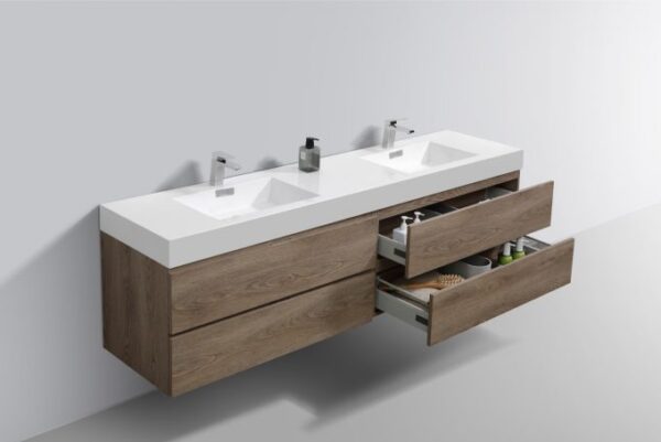 Kubebath BSL72D-BTN Bliss 72 Inch Double  Sink Butternut Wall Mount Modern Bathroom Vanity