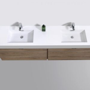 Kubebath BSL72D-BTN Bliss 72 Inch Double  Sink Butternut Wall Mount Modern Bathroom Vanity