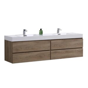 Kubebath BSL72D-BTN Bliss 72 Inch Double  Sink Butternut Wall Mount Modern Bathroom Vanity