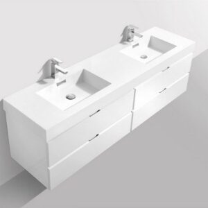 Kubebath BSL72D-GW Bliss 72 Inch Double Sink High Gloss White Wall Mount Modern Bathroom Vanity