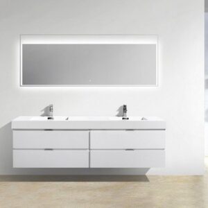 Kubebath BSL80D-GW Bliss 80 Inch Double Sink High Gloss White Wall Mount Modern Bathroom Vanity