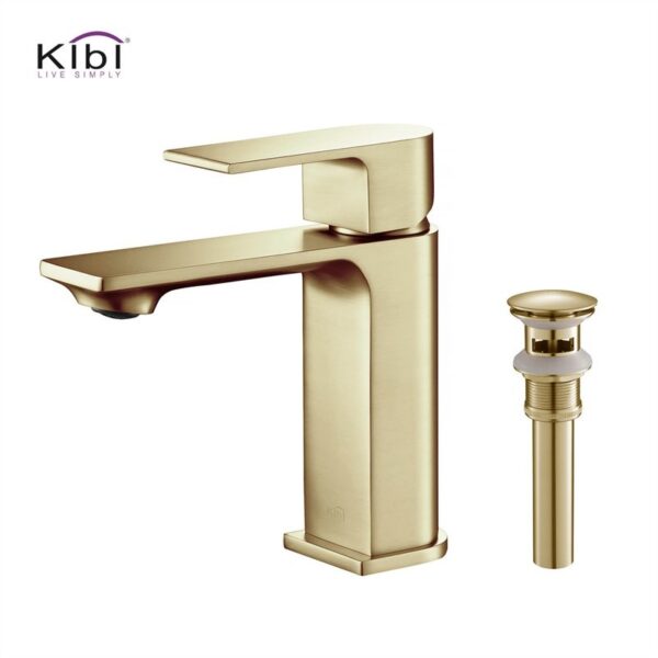 KIBI USA C-KBF1001-KPW100 Mirage 6 3/8 Inch Single Hole Deck Mounted Lead Free Solid Brass Single Handle Bathroom Vanity Faucet with Pop Up Drain